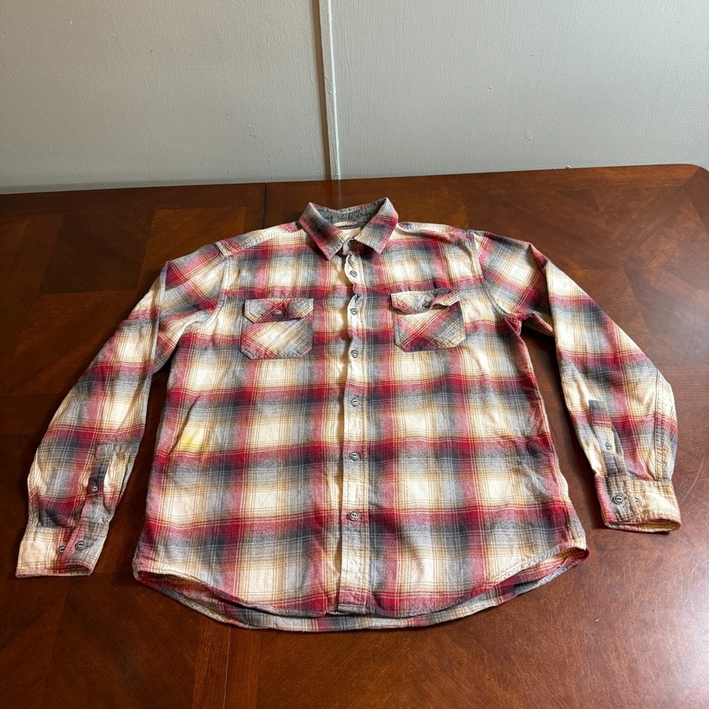 Original Weatherproof‎ Vintage Men Large  Button Down  Red/Tan Plaid